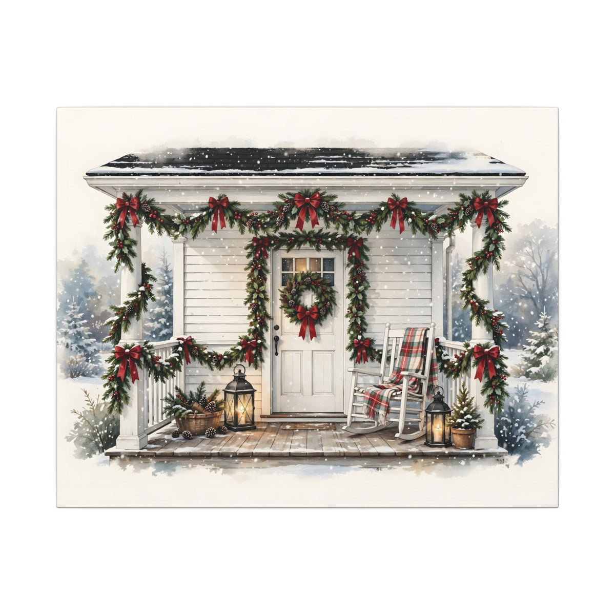 Farmhouse Christmas Porch Canvas Wall Art