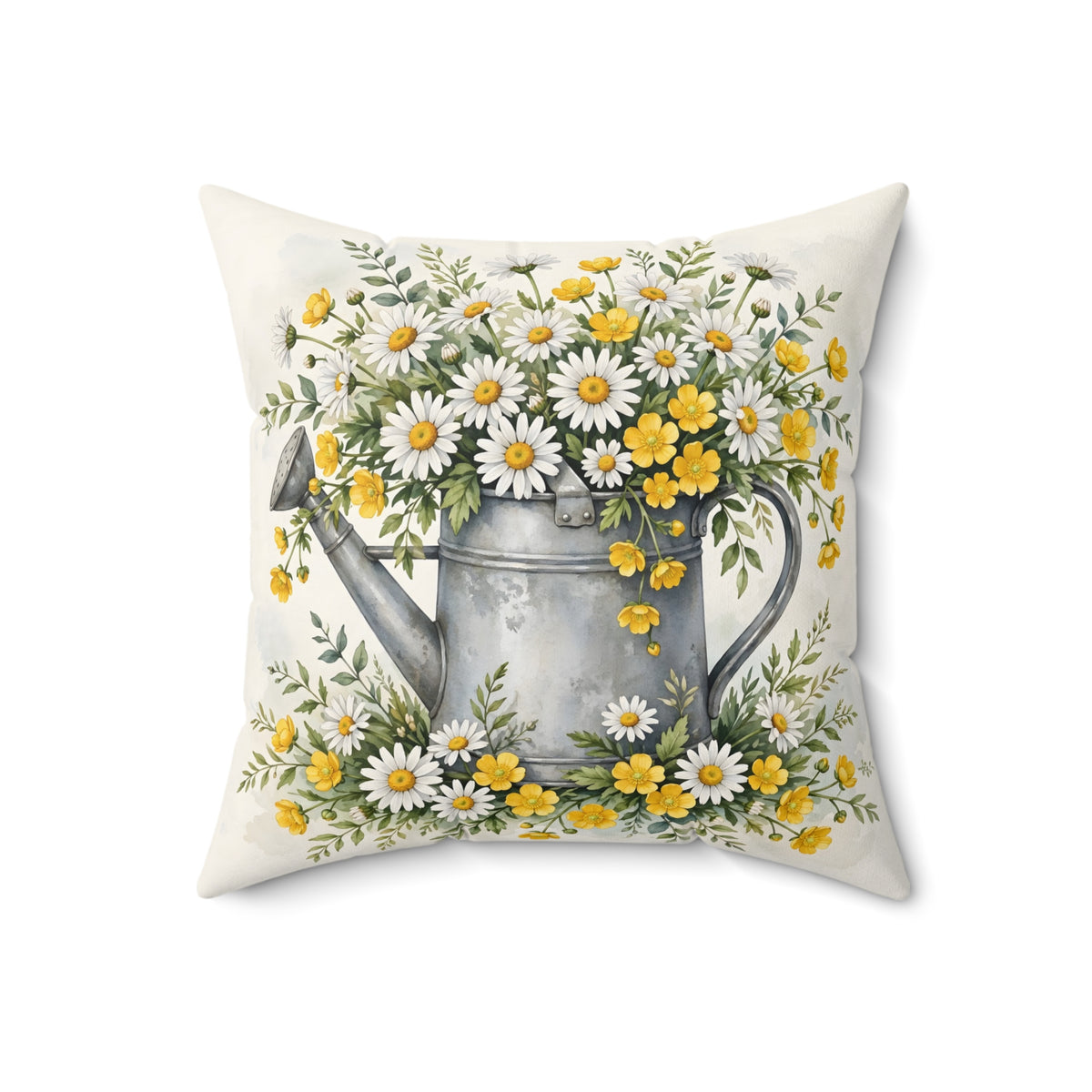 Daisies in a Watering Can Throw Pillow