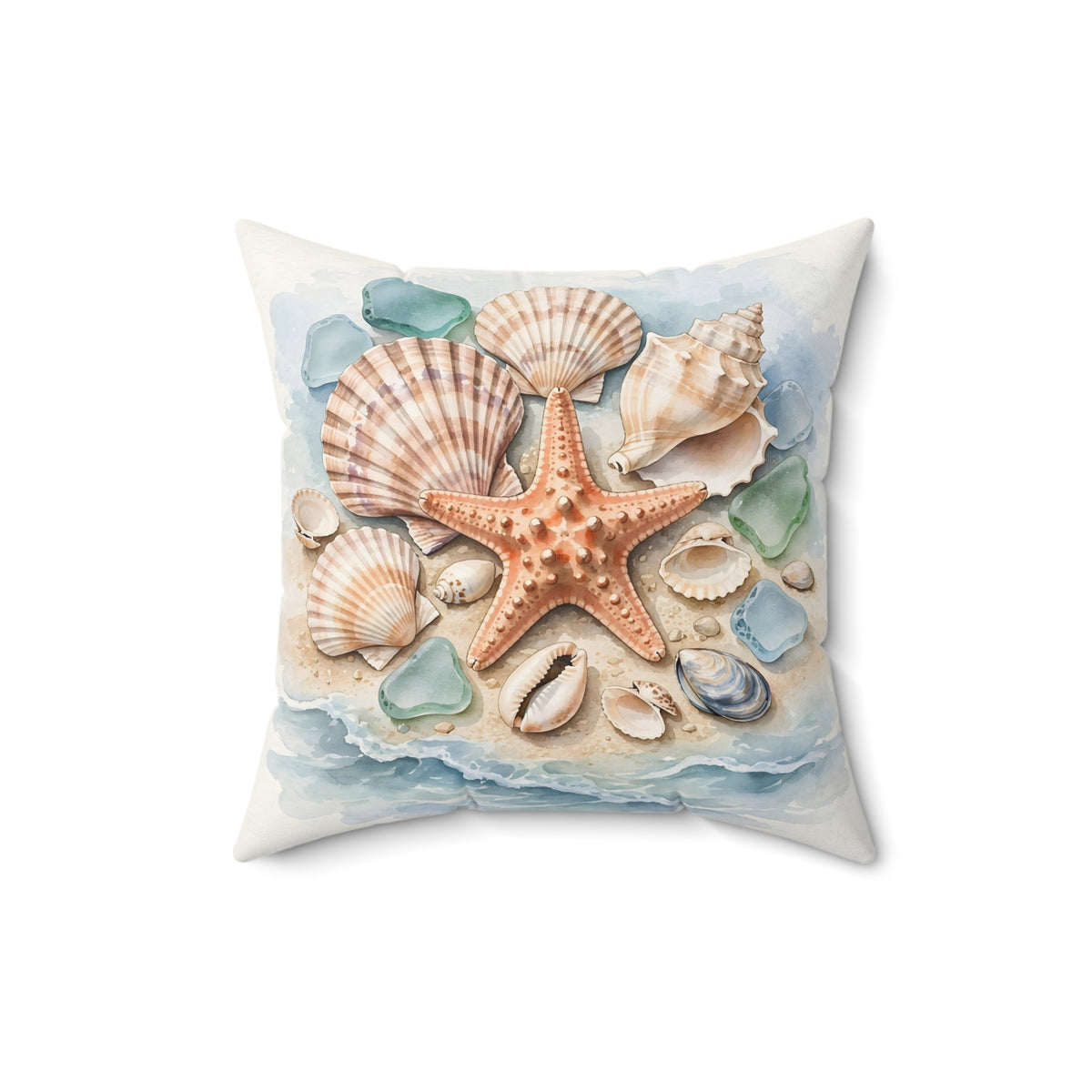 Seashells and Starfish Throw Pillow