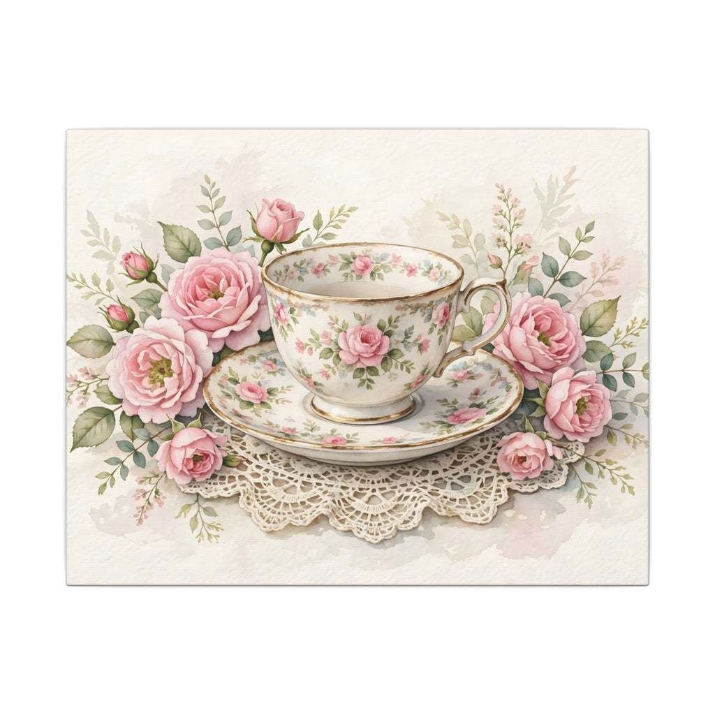 Roses and Vintage Teacup Canvas Wall Art