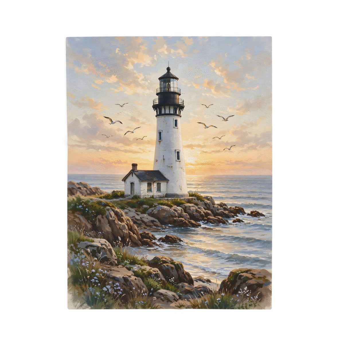 Lighthouse at Golden Hour Velveteen Plush Blanket