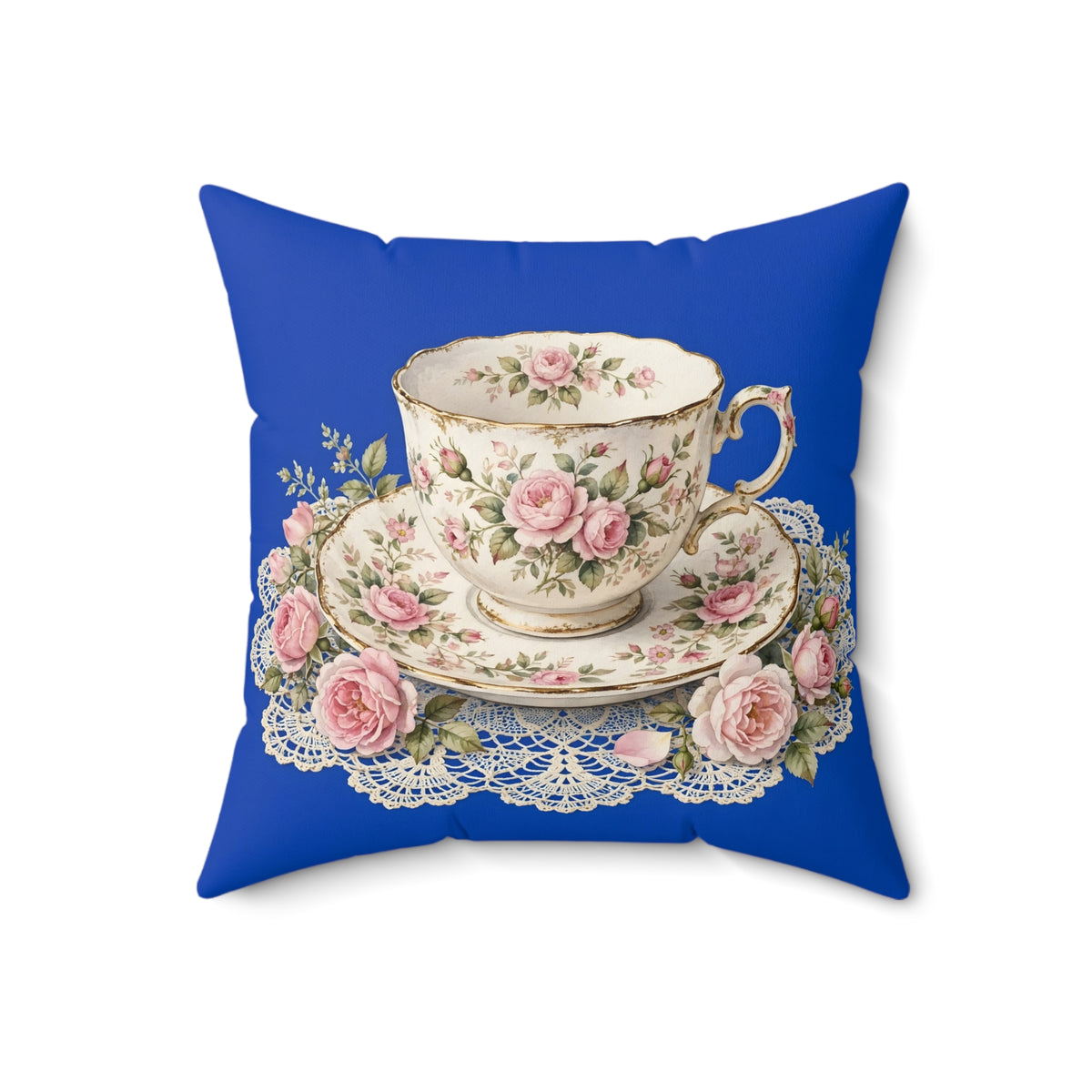 Roses and Vintage Teacup Throw Pillow