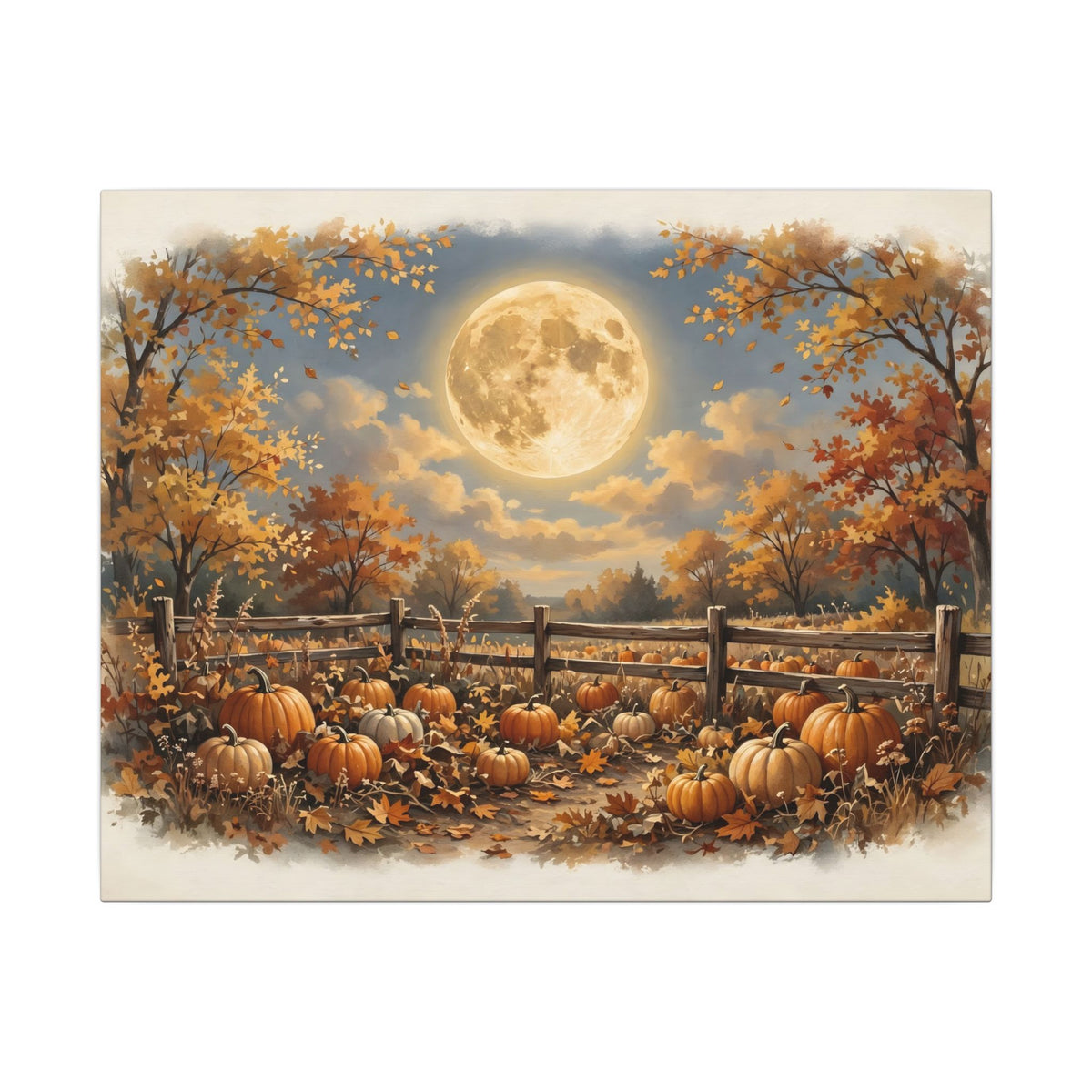 Harvest Moon over the Pumpkin Patch Canvas Wall Art