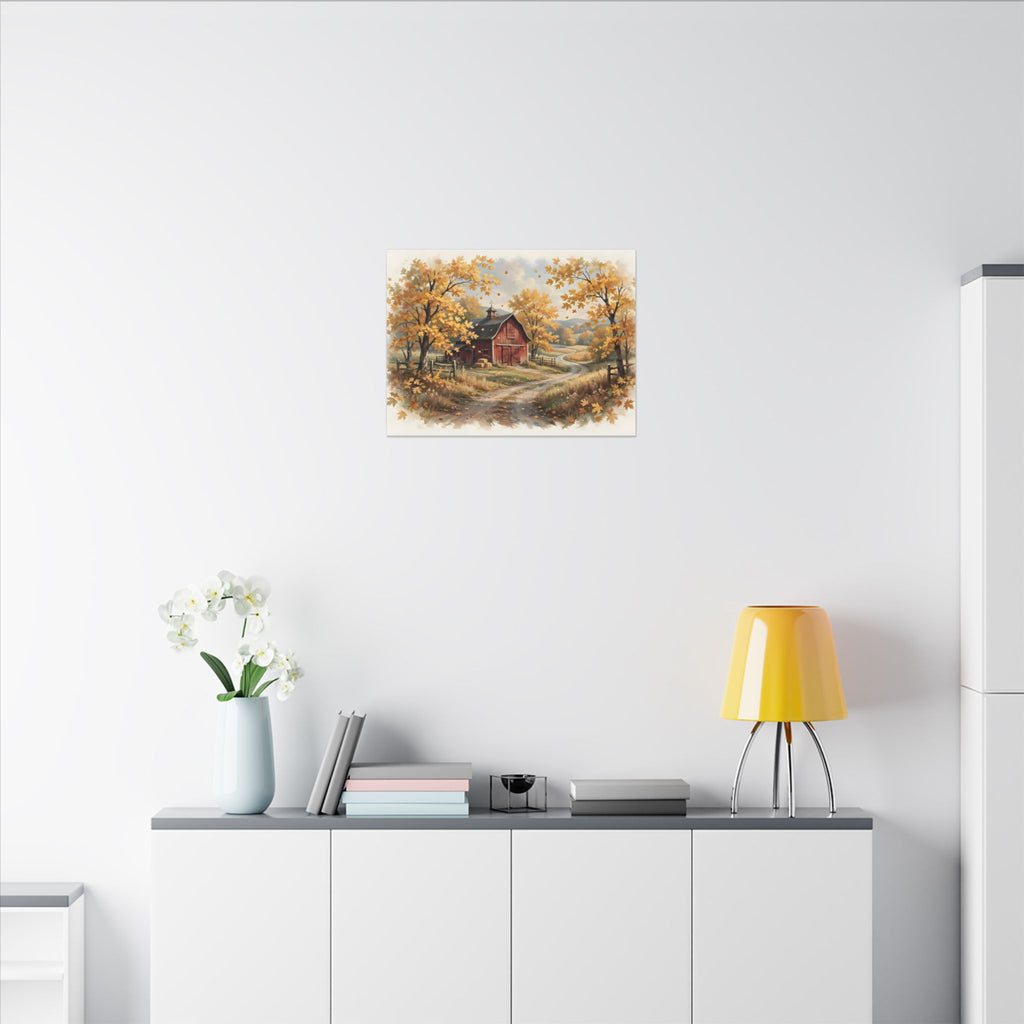 Autumn Red Barn Landscape Canvas Wall Art