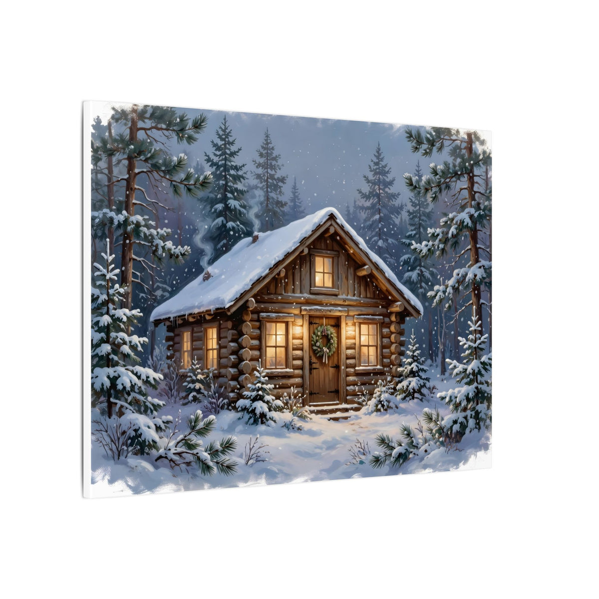 Snowy Cabin at Christmas Eve Canvas Wall Art – Style 2