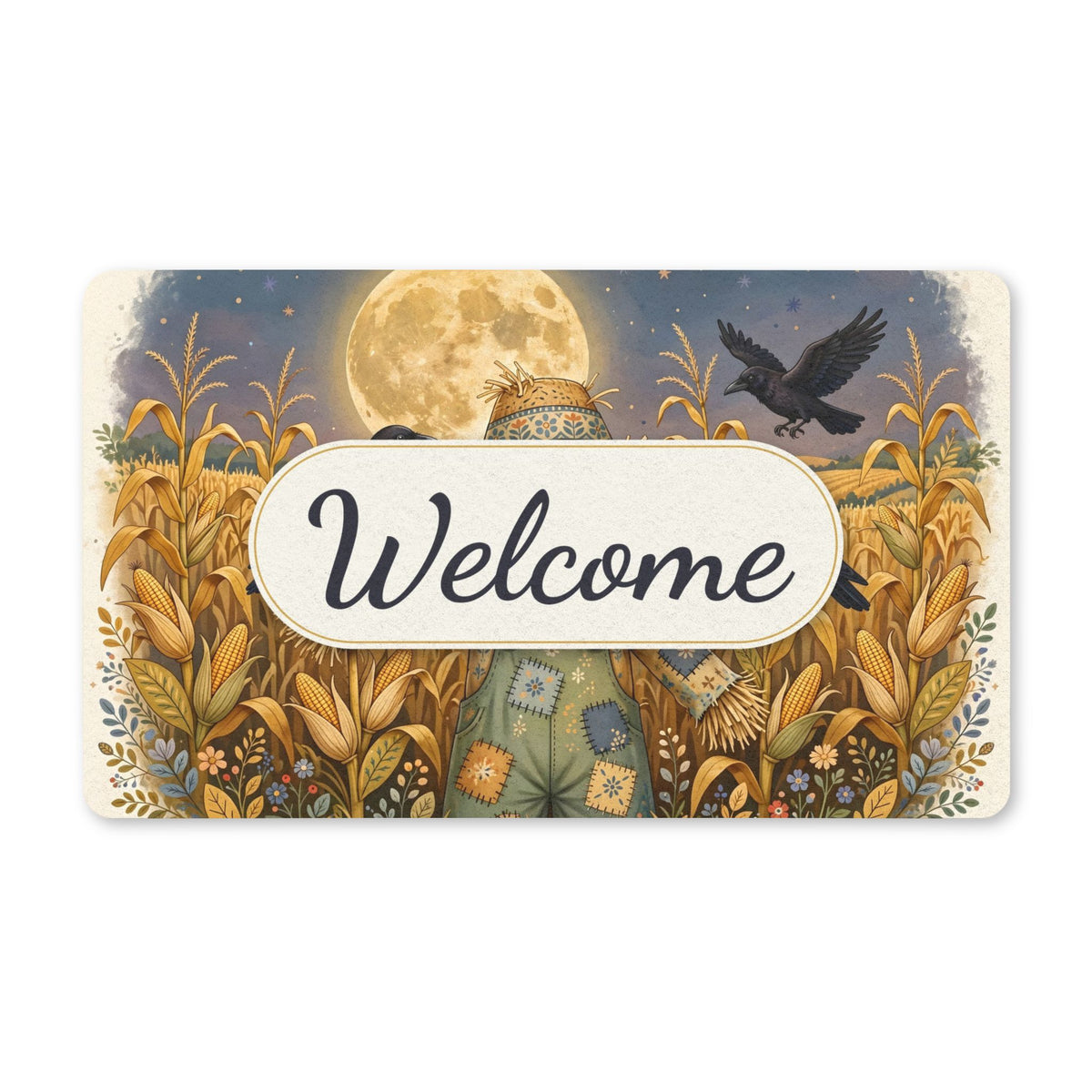 Scarecrow and Crows in the Cornfield Welcome Doormat