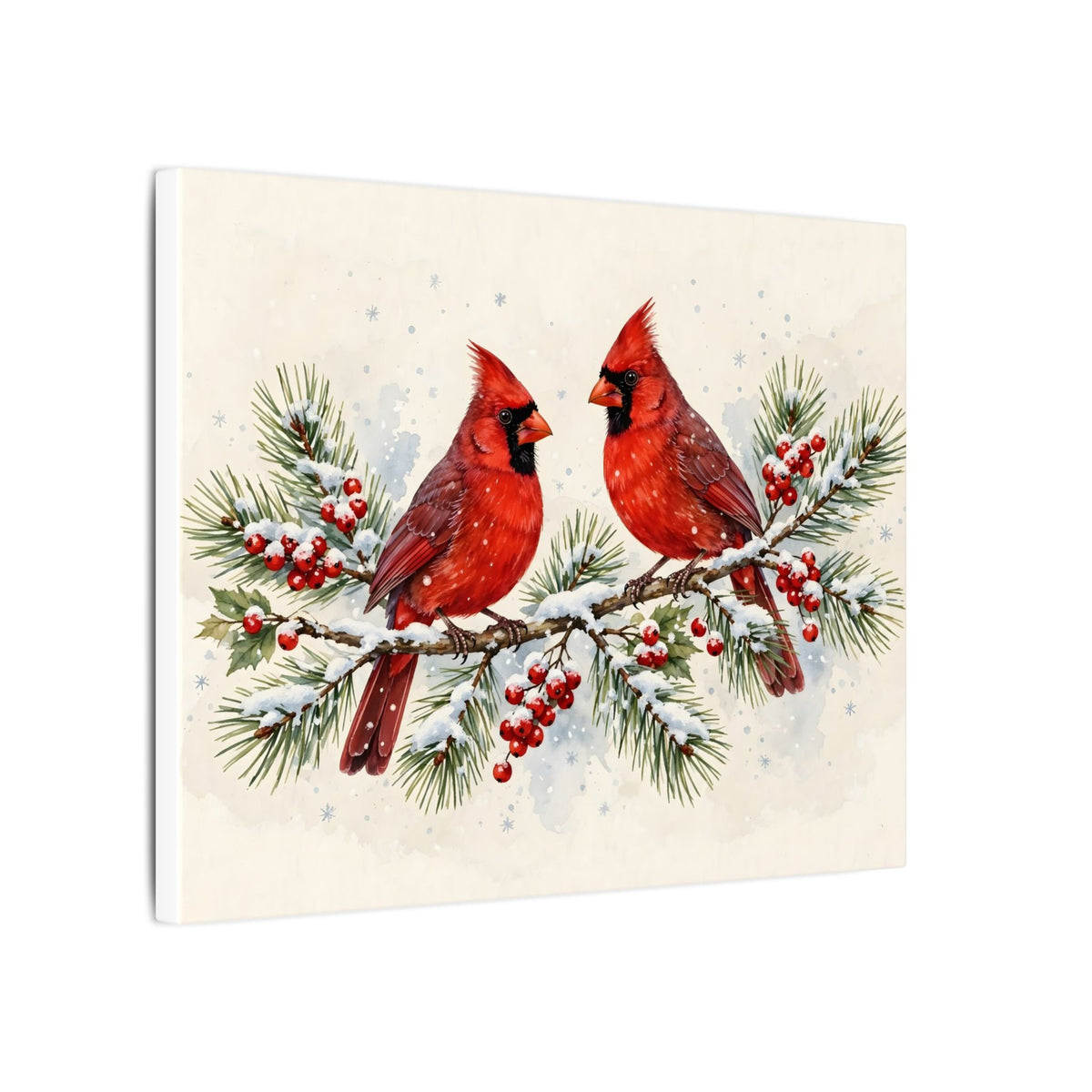 Cardinals on a Snowy Pine Branch Canvas Wall Art – Style 2