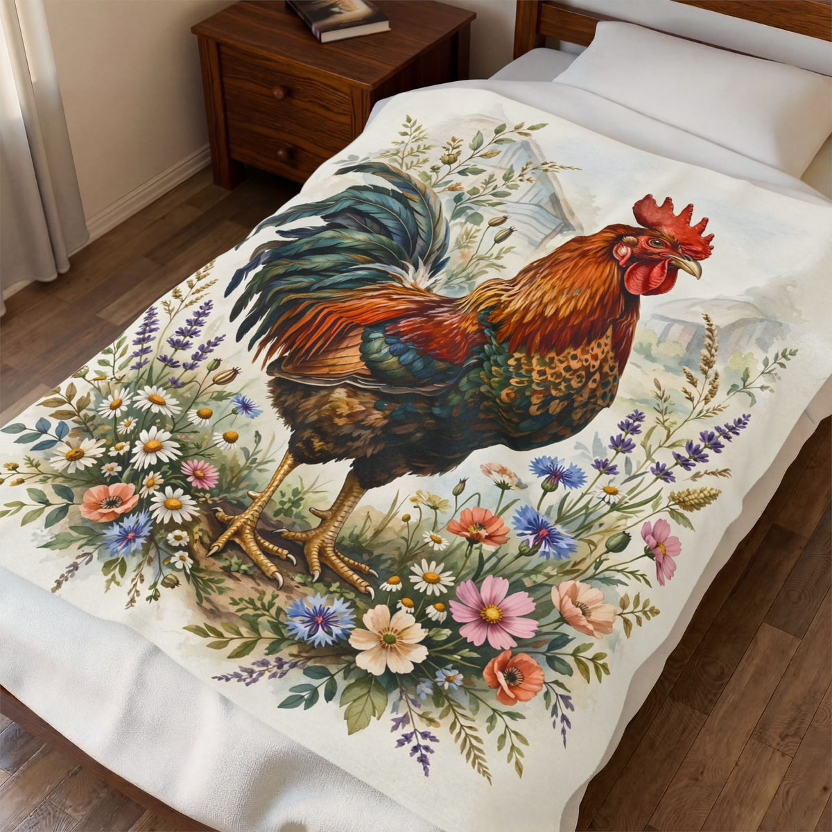 Proud Farmhouse Rooster Velveteen Plush Blanket