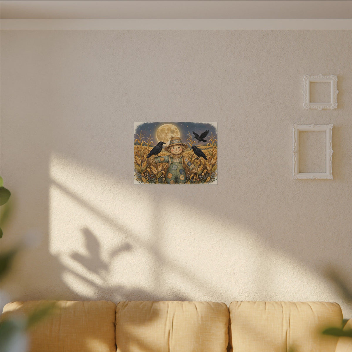 Scarecrow and Crows in the Cornfield Canvas Wall Art