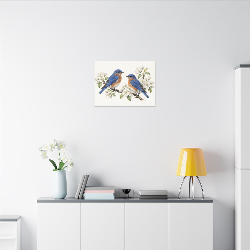 Bluebirds on a Blossom Branch Canvas Wall Art – Style 2