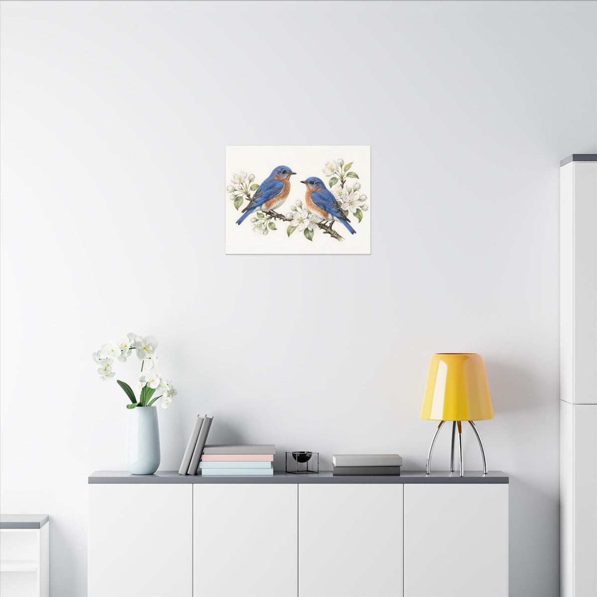 Bluebirds on a Blossom Branch Canvas Wall Art – Style 2