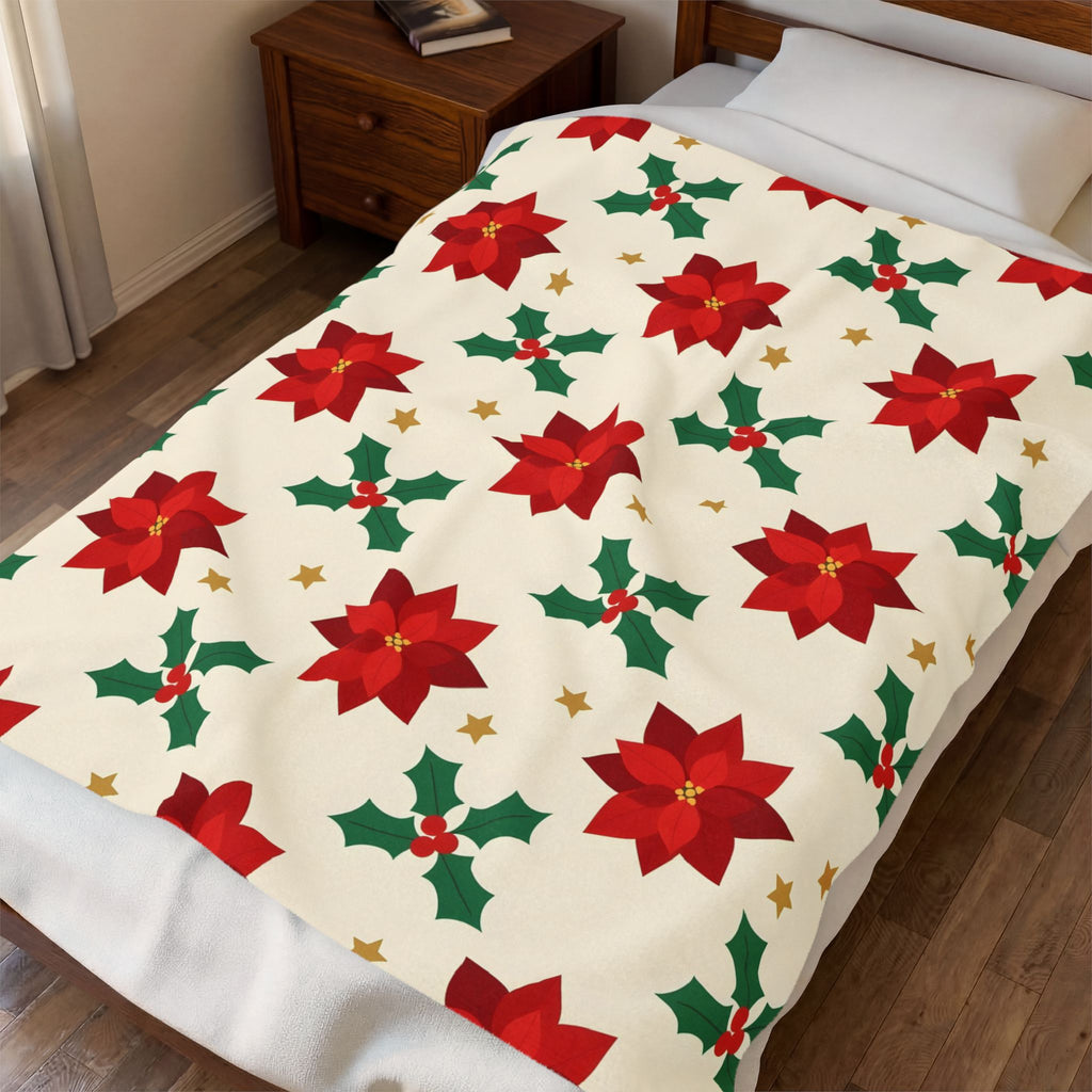 Christmas Poinsettia Pattern Velveteen Plush Blanket
