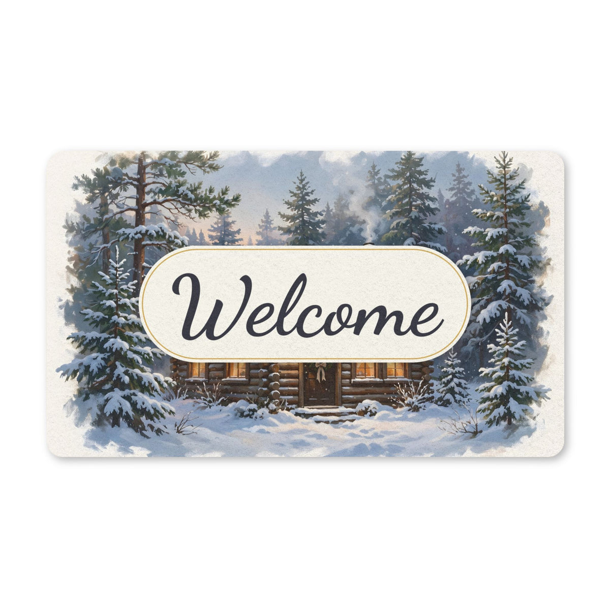 Snowy Cabin at Christmas Eve Welcome Doormat
