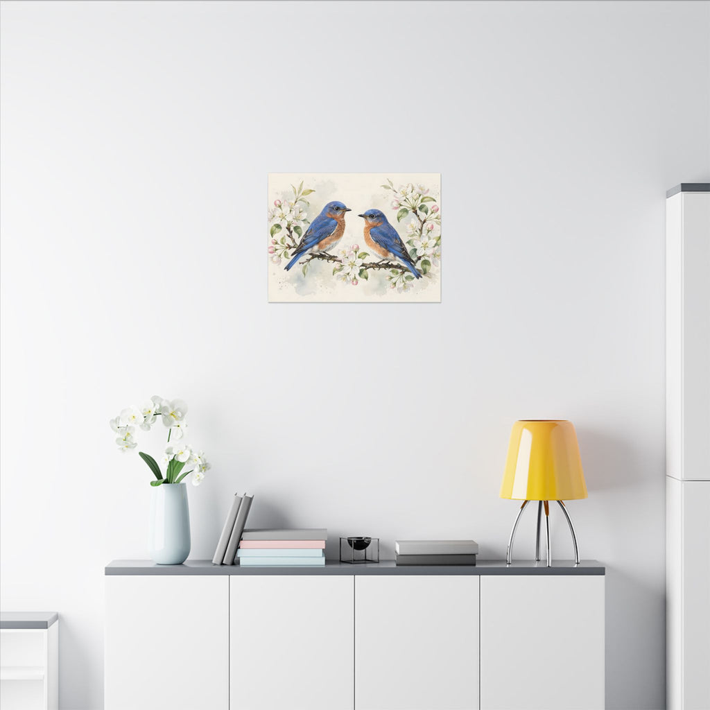Bluebirds on a Blossom Branch Canvas Wall Art