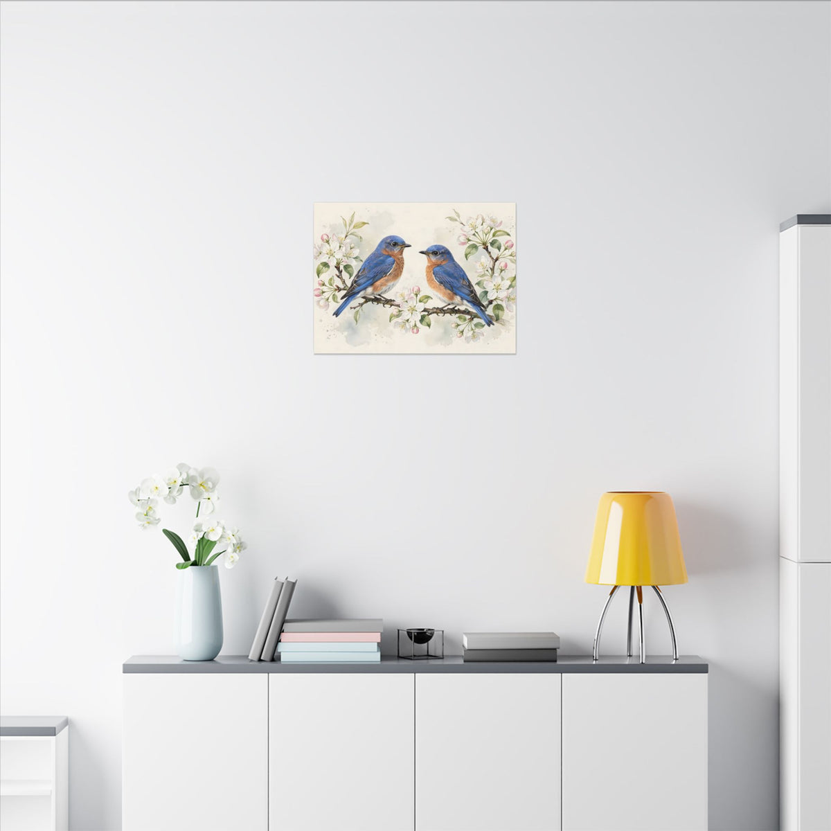 Bluebirds on a Blossom Branch Canvas Wall Art