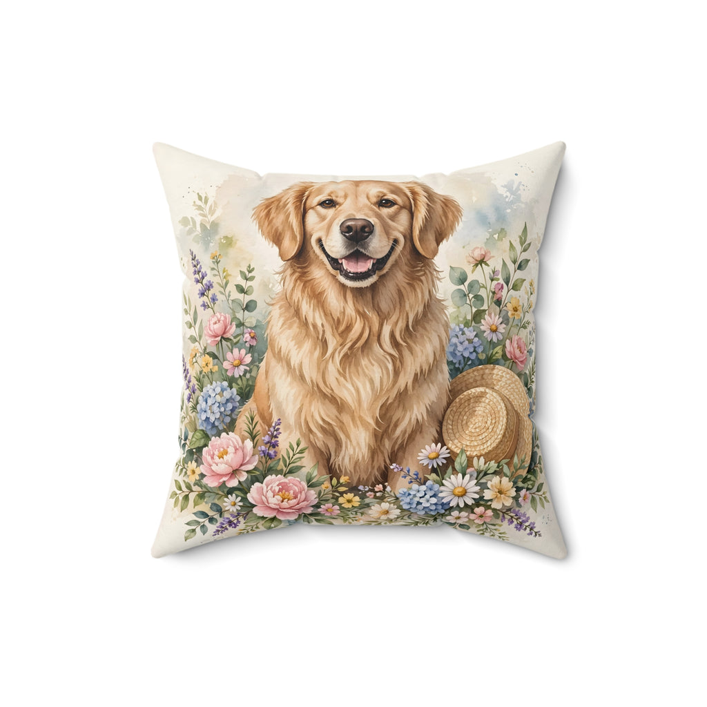 Golden Retriever in the Garden Throw Pillow