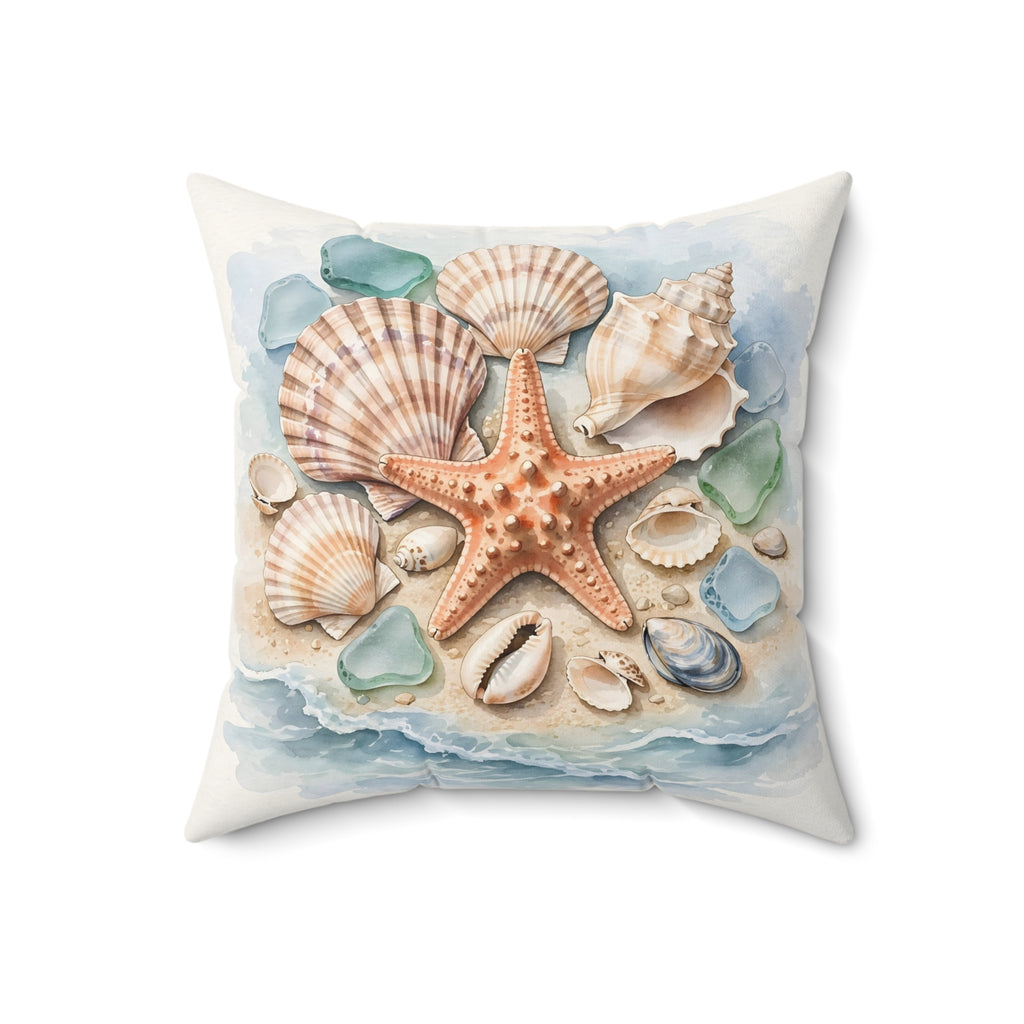Seashells and Starfish Throw Pillow