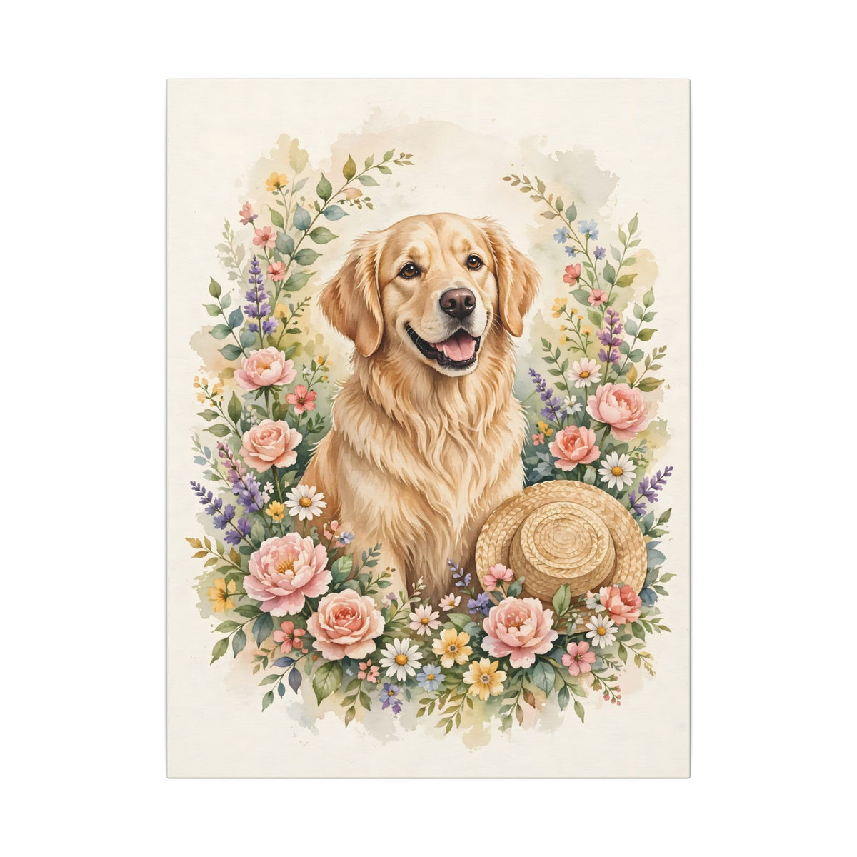 Golden Retriever in the Garden Canvas Wall Art