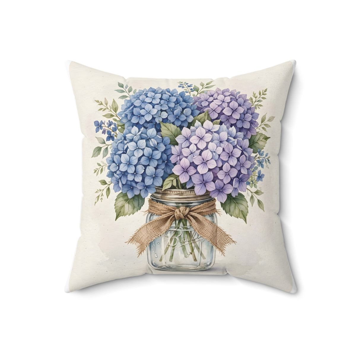 Blue Hydrangeas in a Mason Jar Throw Pillow