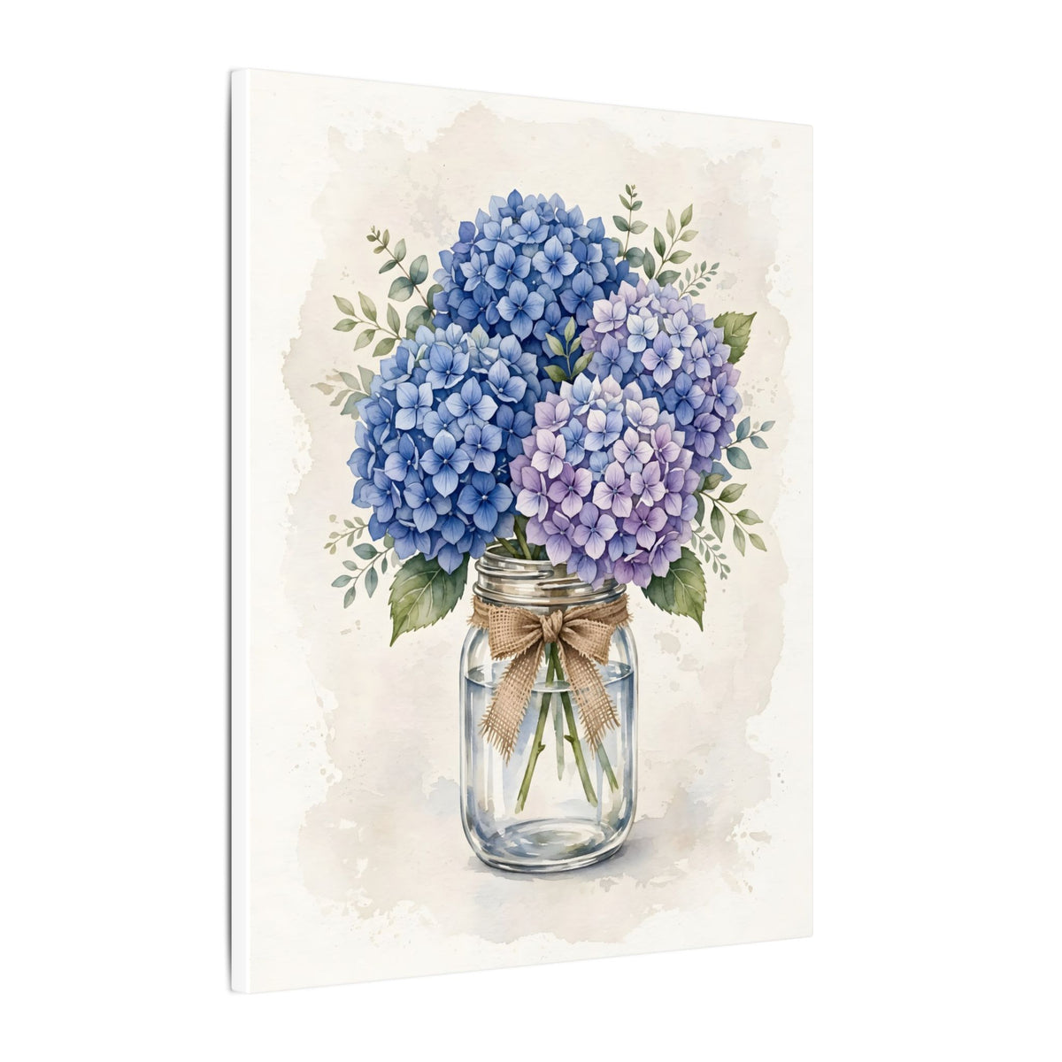 Blue Hydrangeas in a Mason Jar Canvas Wall Art – Style 2