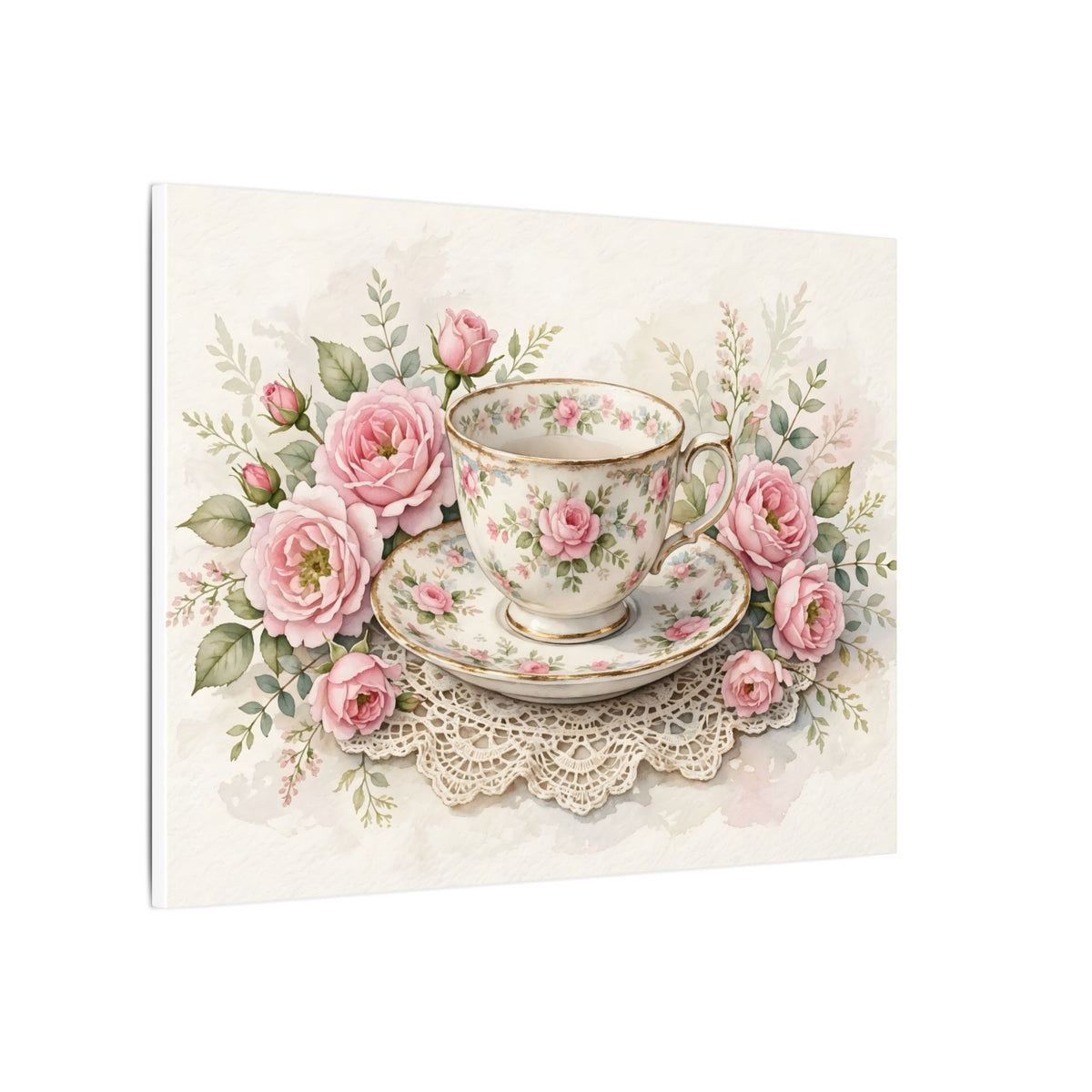 Roses and Vintage Teacup Canvas Wall Art