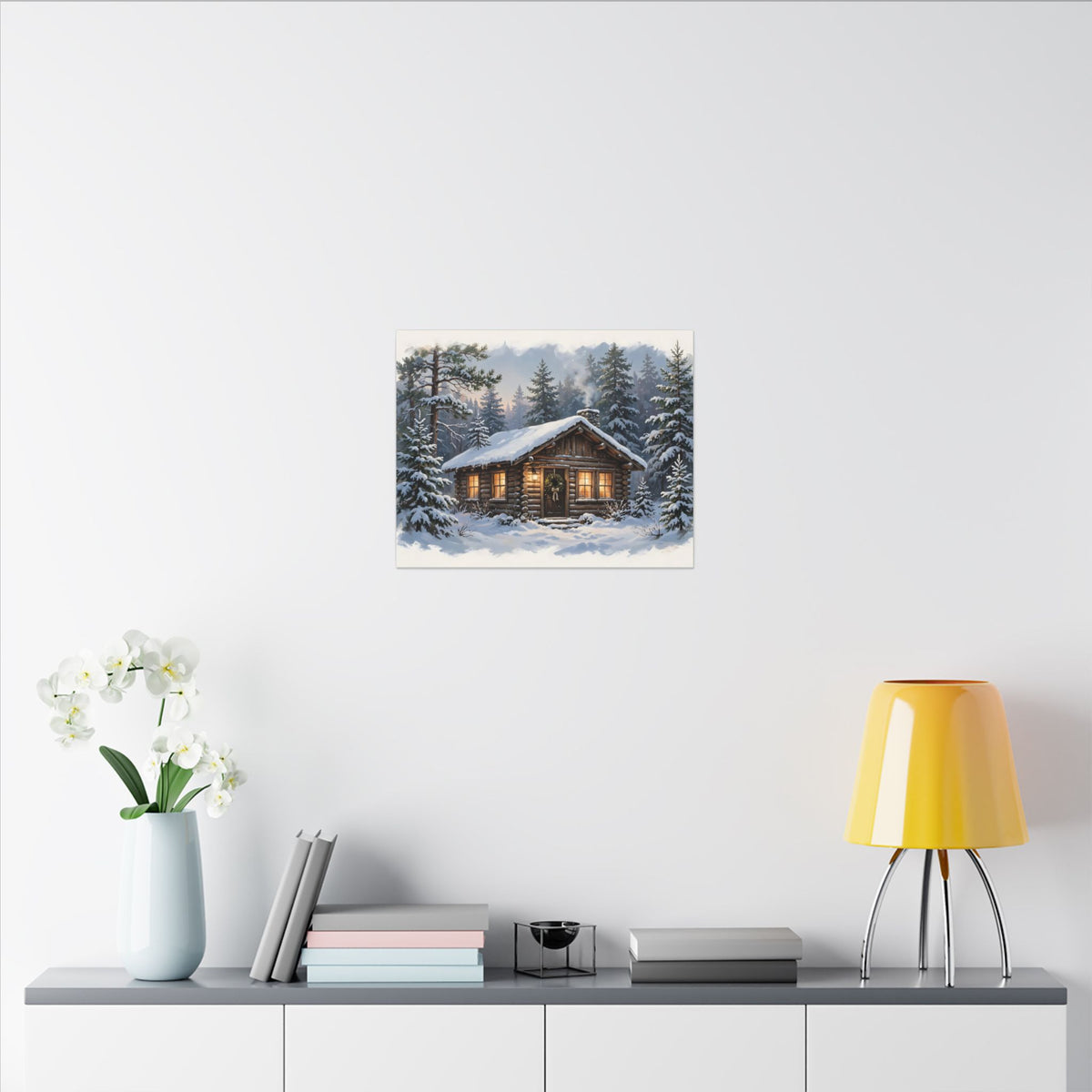 Snowy Cabin at Christmas Eve Canvas Wall Art