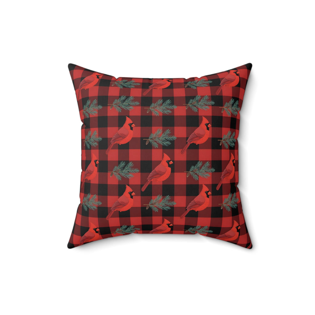Cardinals and Buffalo Plaid Pattern Throw Pillow – Style 2