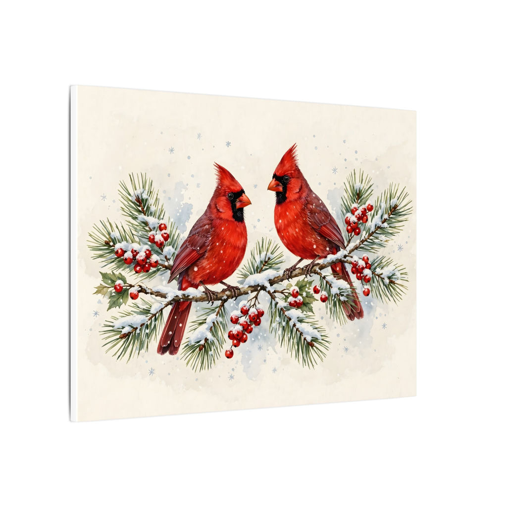 Cardinals on a Snowy Pine Branch Canvas Wall Art – Style 2