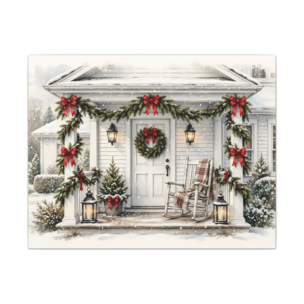 Farmhouse Christmas Porch Canvas Wall Art – Style 2