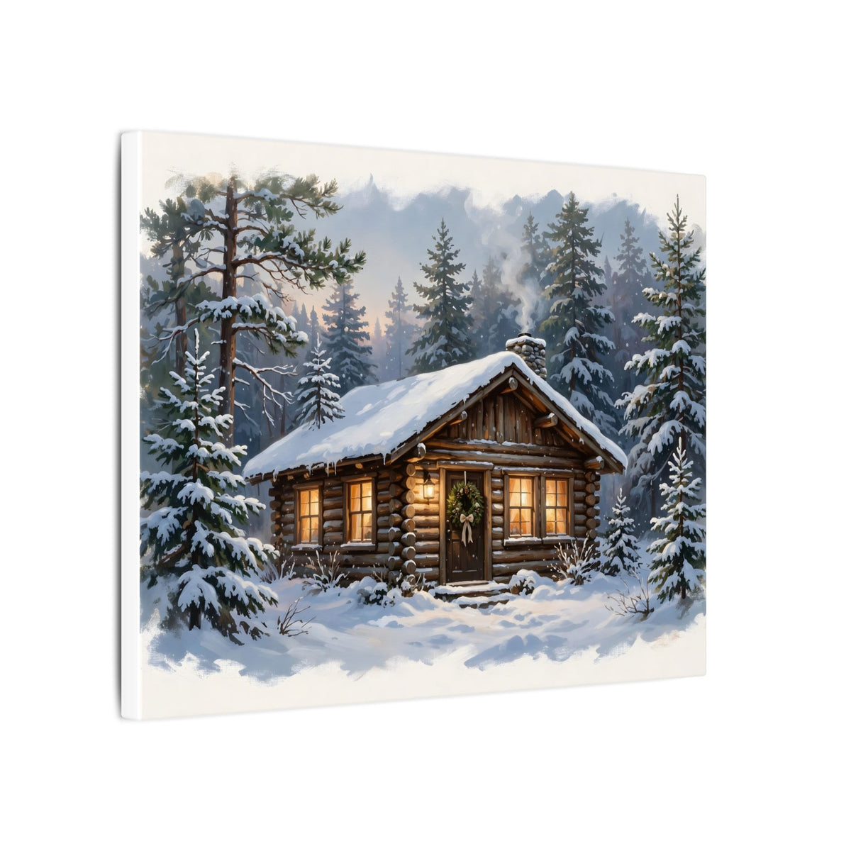 Snowy Cabin at Christmas Eve Canvas Wall Art