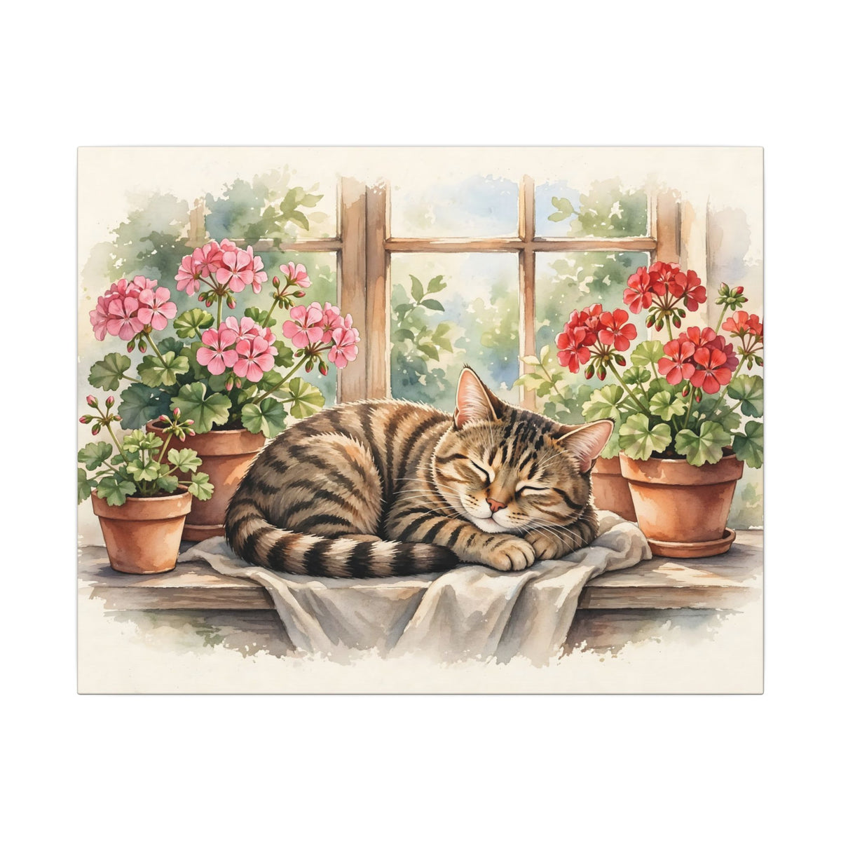 Tabby Cat in the Window Garden Canvas Wall Art