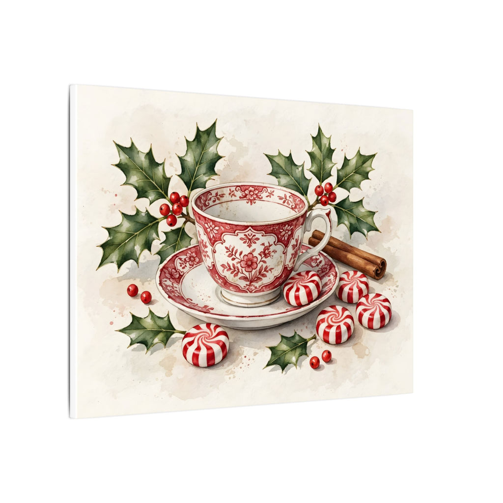 Christmas Teacup with Peppermints Canvas Wall Art