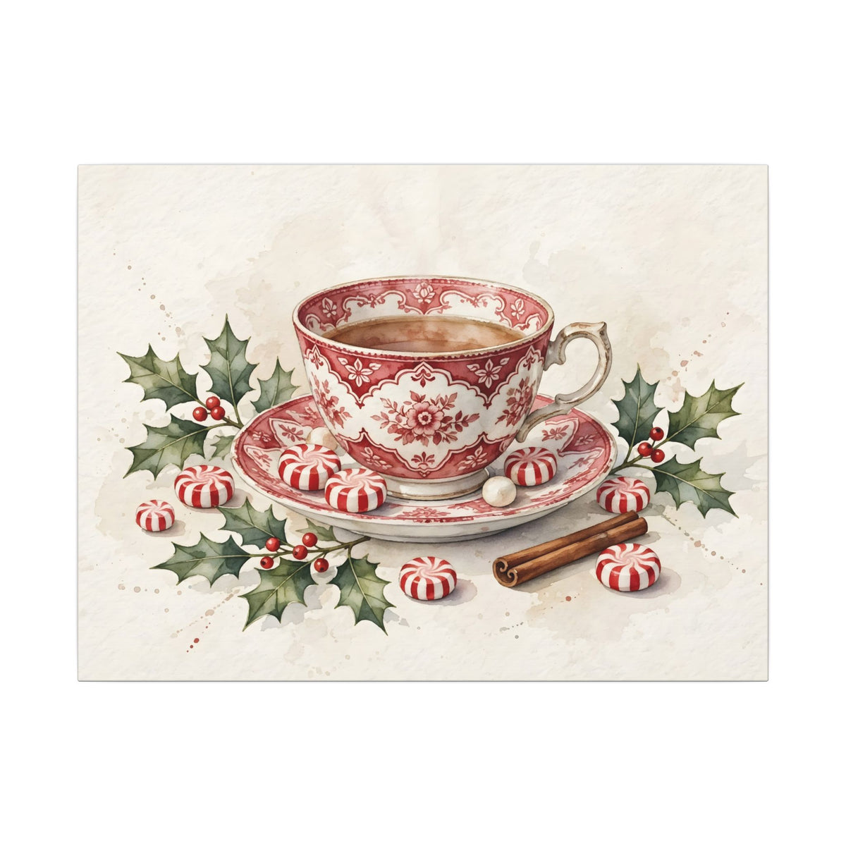 Christmas Teacup with Peppermints Canvas Wall Art – Style 2