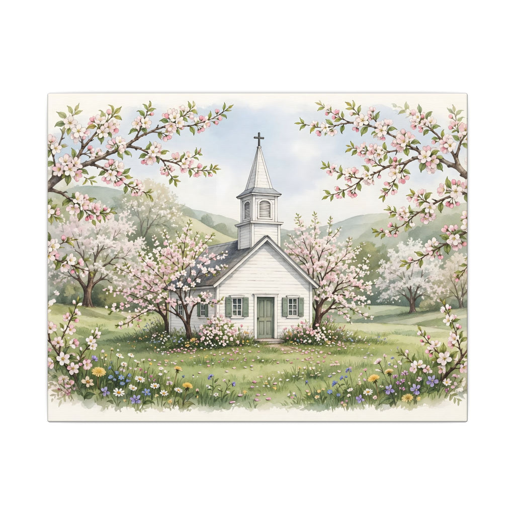 Country Church in Spring Canvas Wall Art