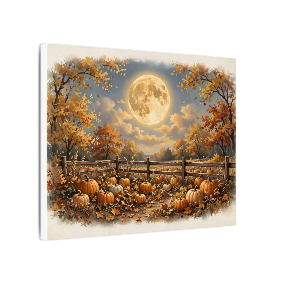 Harvest Moon over the Pumpkin Patch Canvas Wall Art