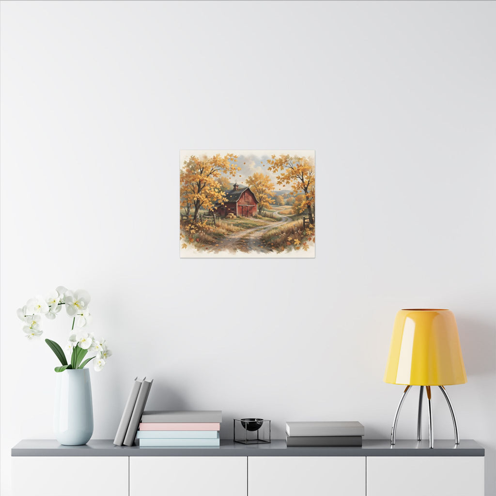 Autumn Red Barn Landscape Canvas Wall Art