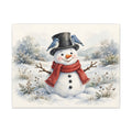 Winter Snowman and Bluebirds Canvas Wall Art