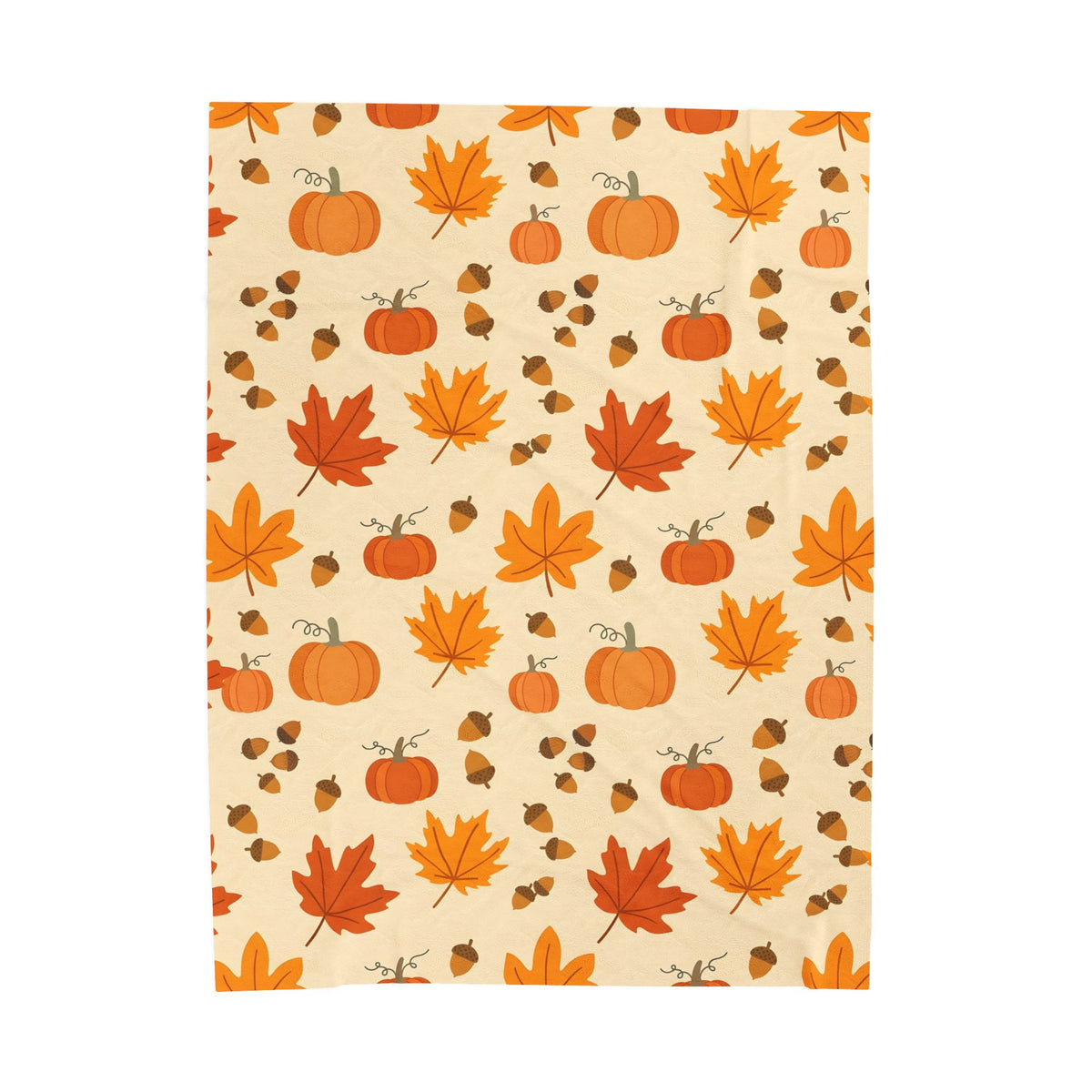 Autumn Leaves and Pumpkins Pattern Velveteen Plush Blanket