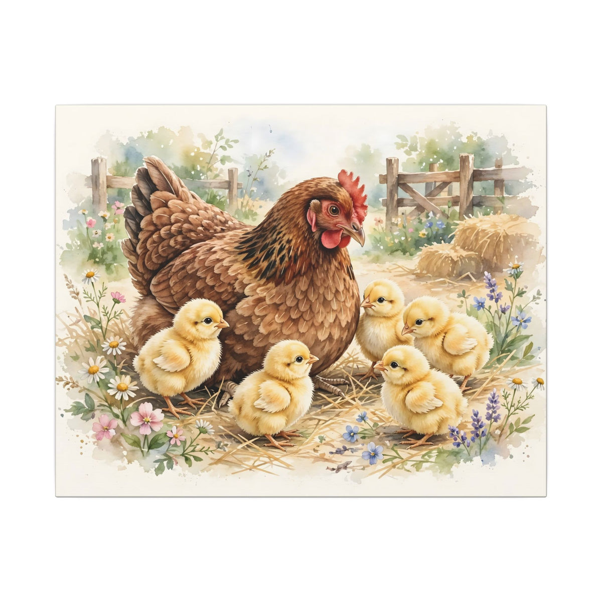 Hen and Chicks in the Barnyard Canvas Wall Art – Style 2