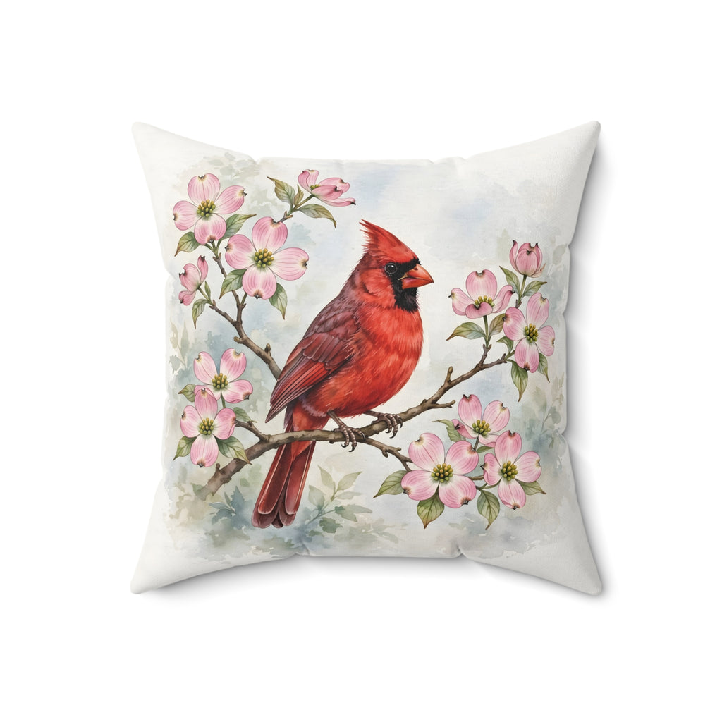 Cardinal on a Spring Branch Throw Pillow