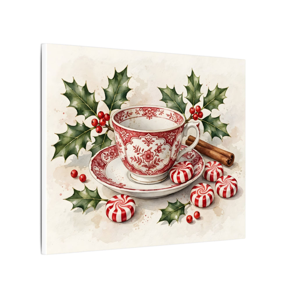 Christmas Teacup with Peppermints Canvas Wall Art