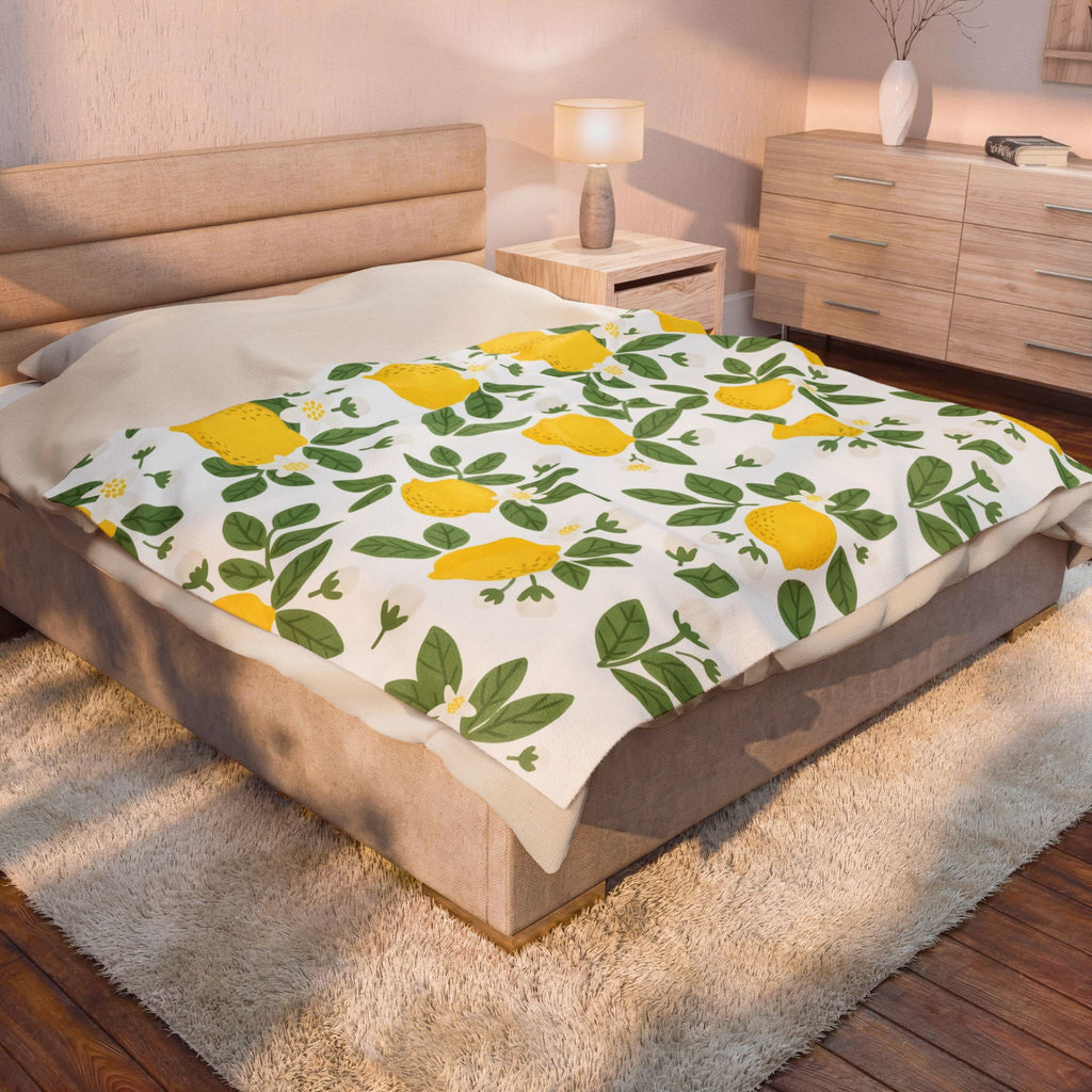 Farmhouse Lemon Pattern Velveteen Plush Blanket