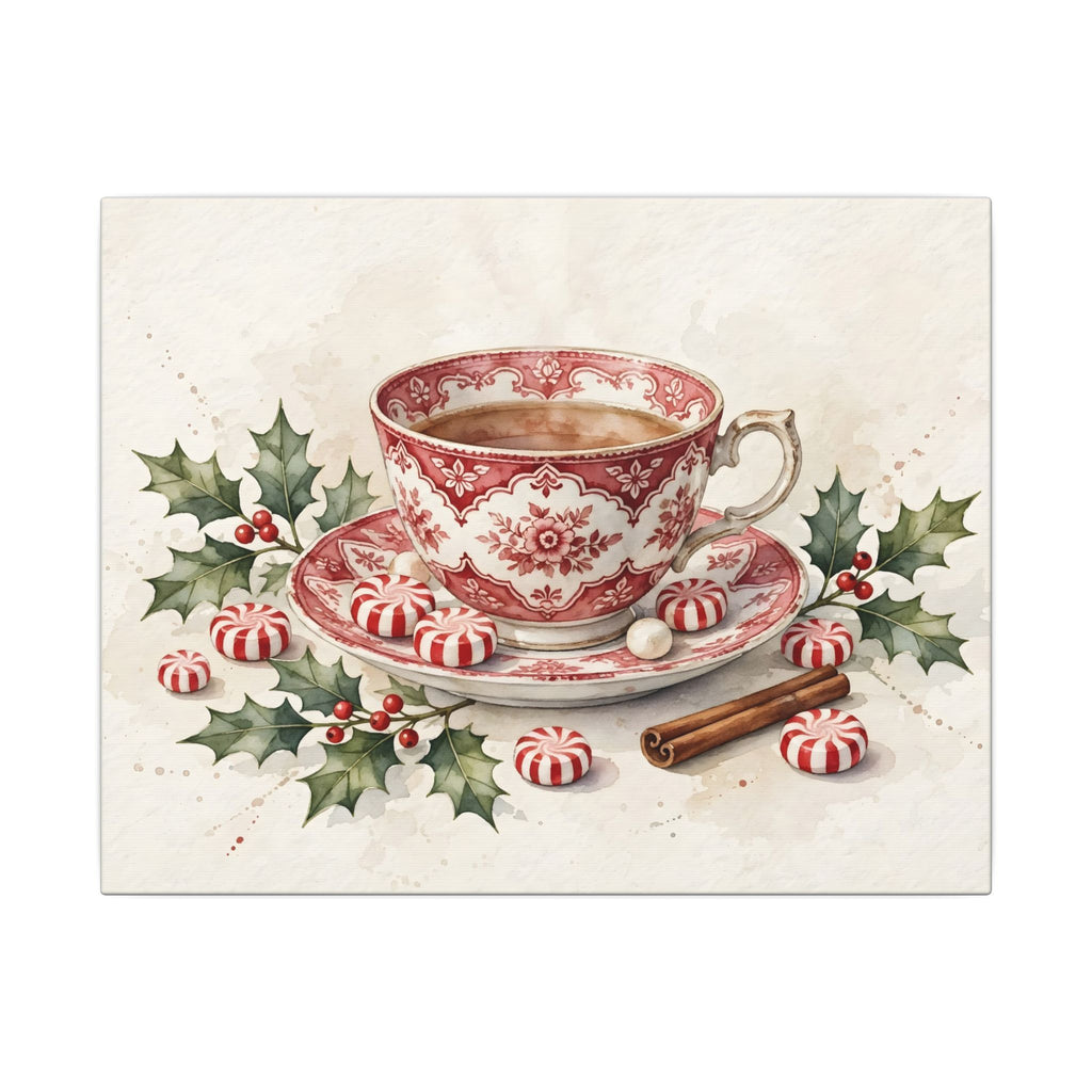 Christmas Teacup with Peppermints Canvas Wall Art – Style 2
