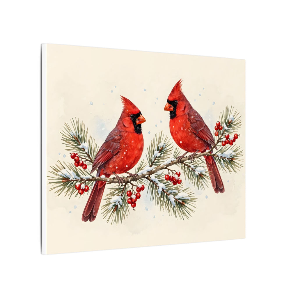 Cardinals on a Snowy Pine Branch Canvas Wall Art