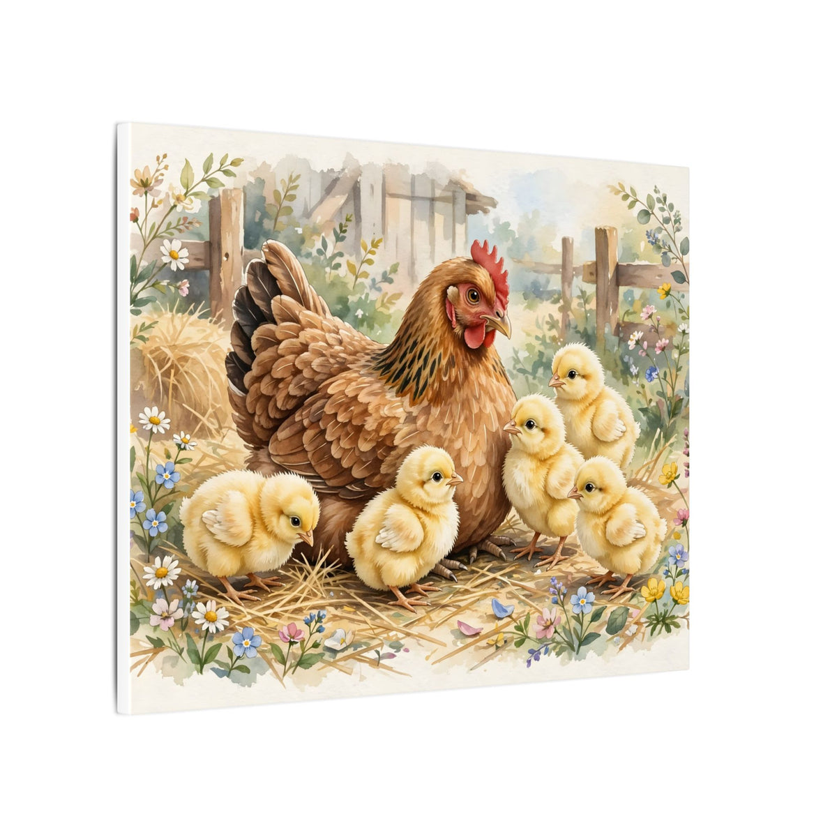 Hen and Chicks in the Barnyard Canvas Wall Art