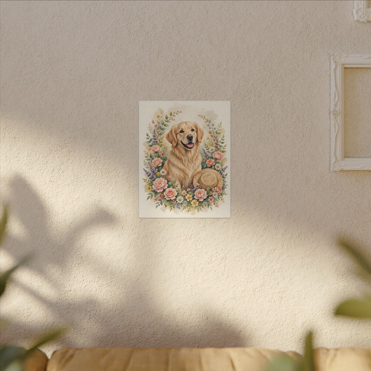 Golden Retriever in the Garden Canvas Wall Art