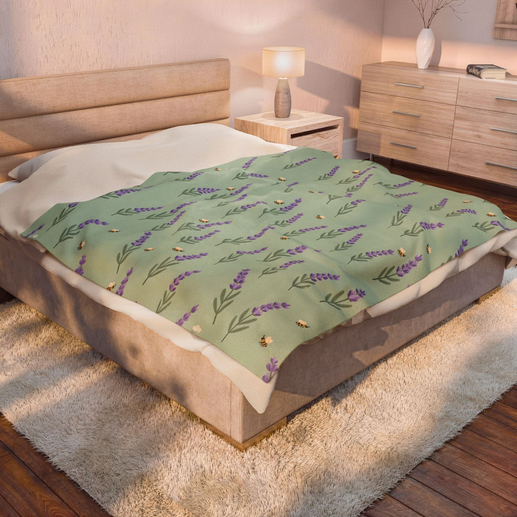 Lavender Sprigs Pattern Velveteen Plush Blanket – Style 2