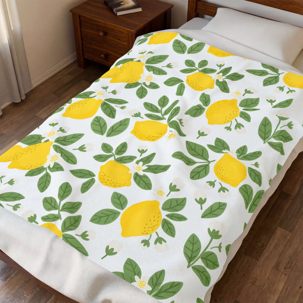 Farmhouse Lemon Pattern Velveteen Plush Blanket