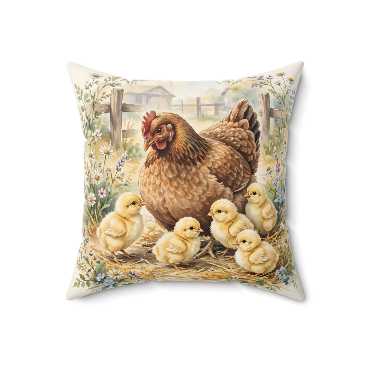 Hen and Chicks in the Barnyard Throw Pillow