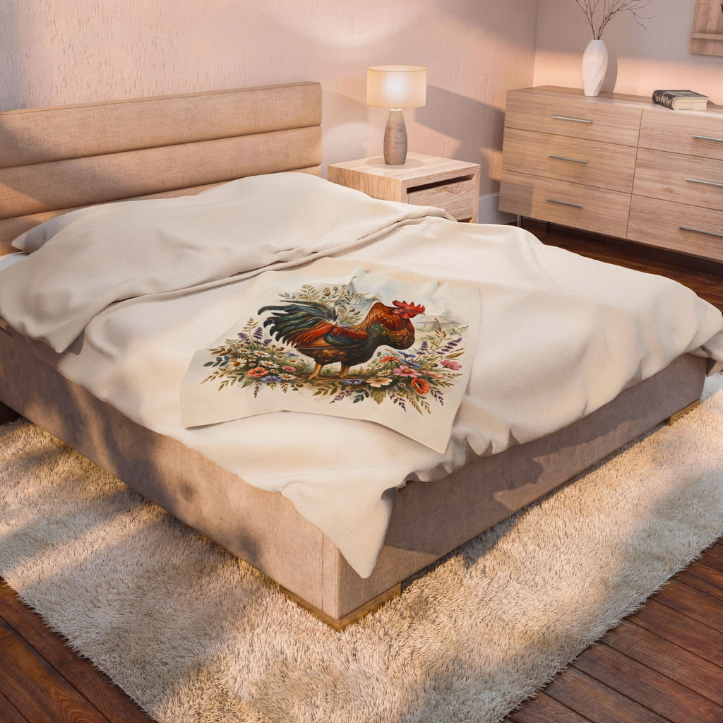 Proud Farmhouse Rooster Velveteen Plush Blanket